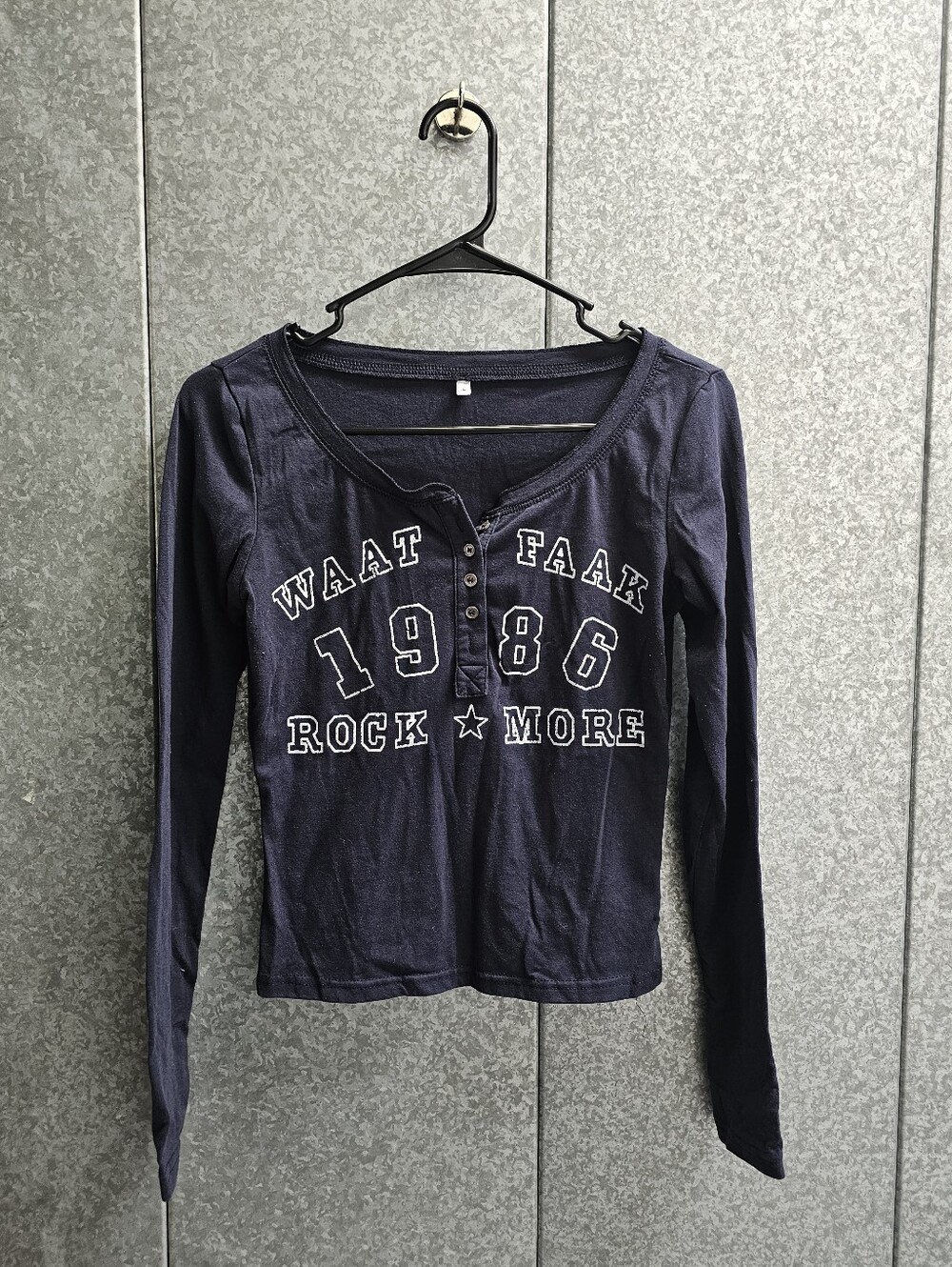 SHEIN Navy Long Sleeve Henley Top with 1986 Graphic